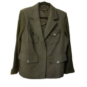 Vintage Escada Gray Green Wool Cashmere Military Safari Style Jacket Blazer 44